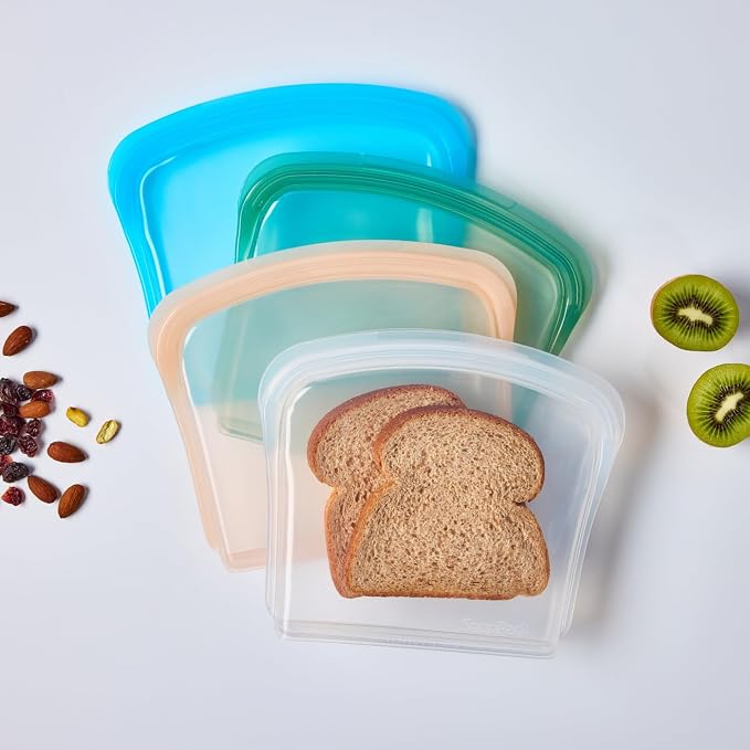 SnapPack Reusable Snack & Sandwich Bags, 2-Pack, 100% Pure Platinum Silicone, Dishwasher Safe, Heat‑Resistant, Freezer‑Safe and Sous‑Vide capable (Ocean Blue)