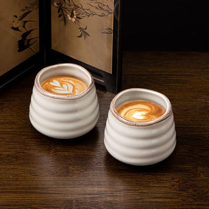 4pcs Japanese Tea Cup Set – Mini Size Cup 5OZ Ceramic Matcha Cup, Handless Espresso Cups, Cute Small Porcelain Coffee Mugs for Coffee Tea Lovers, Dishwasher & Microwave Safe(Retro Grey)