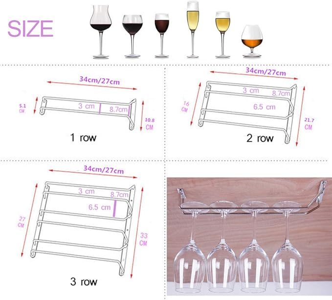 Stemware Wine Glass Hanging Rack Under Cabinet Kitchen Bar Storage Wine Glass Rack Holds up to 8-10 Wine Glass, 13.4 Inch Set of 2, Bronze