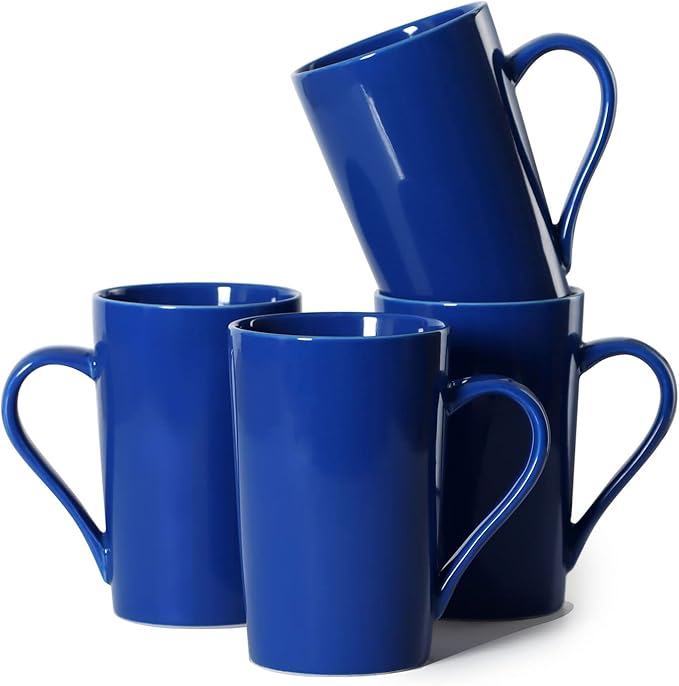 12 oz Coffee Mugs Office Party, M099 Novelty Marble Ceramic Cup for Friend Women Men Sister Coworker, Set of 4, Blue