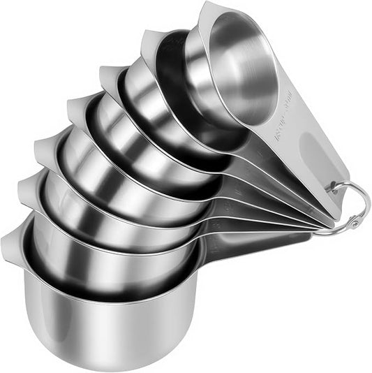 HOIGON 7 Piece Stainless Steel Measuring Cups Set, Professional Kitchen Measuring Tools with 1/8 to 1 Cup Markings for Cooking and Baking, Precise Dry and Liquid Measurement Tools