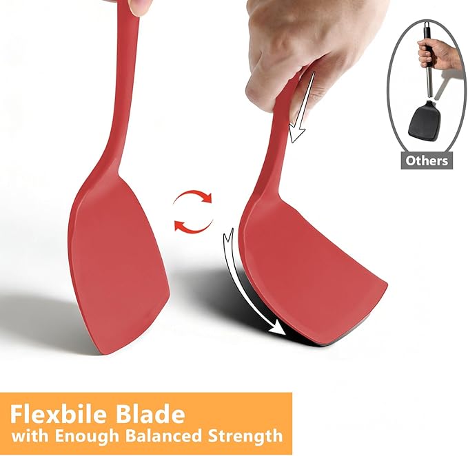 Pancake Silicone Spatula Set, Flexible Turner Spatulas for Flipping, BPA Free, Non Stick and Non Scratch Great for Egg, Fish, Burgers, Dishwasher Safe (4 Pack, Red)