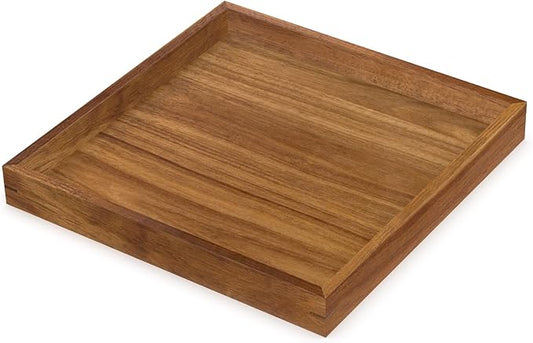 Acacia Wood Serving Tray,13"*13" Square Ottoman, Coffee Table Tray, Farmhouse Decorative Tray for Living Room, Kitchen, Bedroom
