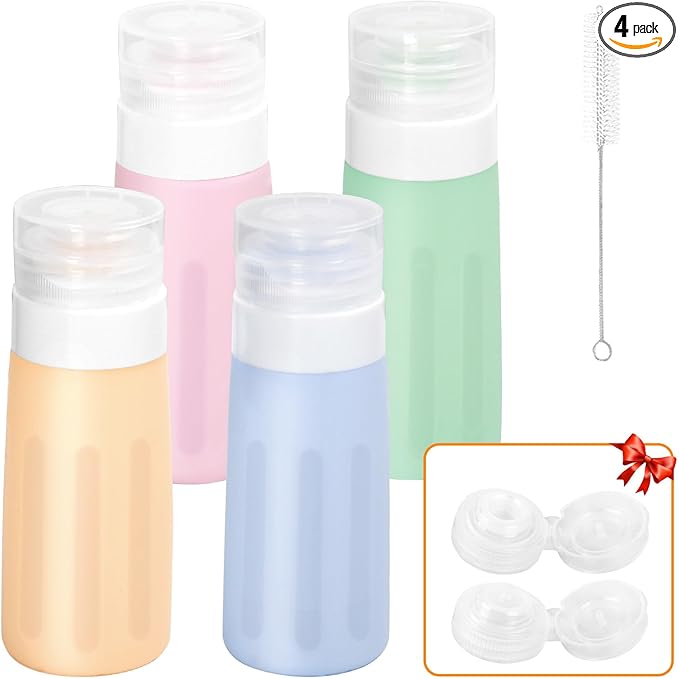 Seropy Condiment Squeeze Bottles for Sauces, Salad Dressing Container to Go, Small Silicone Squeeze Bottles, Condiment Containers Dispenser for Ketchup Hot Sauce, Orange/Green/Pink/Blue 3 Oz