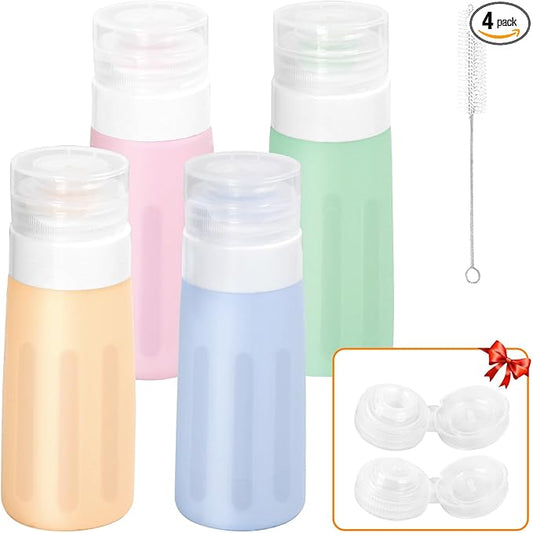 Seropy Condiment Squeeze Bottles for Sauces, Salad Dressing Container to Go, Small Silicone Squeeze Bottles, Condiment Containers Dispenser for Ketchup Hot Sauce, Orange/Green/Pink/Blue 3 Oz