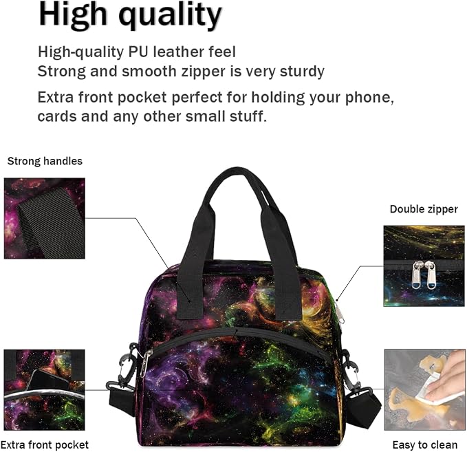 Pardick Galaxy Colorful Insulated Lunch Bag for Women Girl Reusable Lunch Tote Box With Shoulder Strap Lightweight Thermal Cooler Meal Prep Bag for Work School Office Picnic