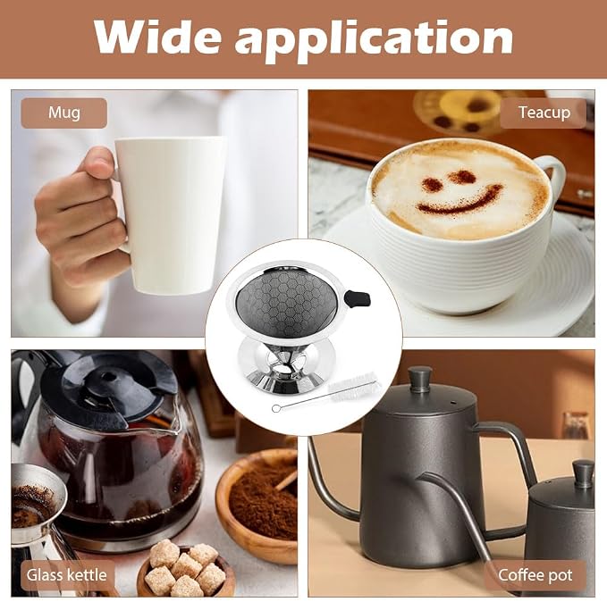 Pour Over Coffee Dripper, Paperless Coffee Filter, Pour Over Drip Coffee Filter, Stainless Steel Reusable Filter Easy Clean Maker Pour Over Coffee Dripper Double Mesh With Brush