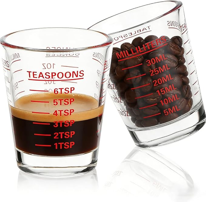 Measuring Cup Shot Glasses 2PACK Espresso Shot Glasses Liquid Heavy Glass 26-Incremental Measurement 1 OZ, 2 TBS, 6 TSP, 30 ML Kitchen Tools (Red)