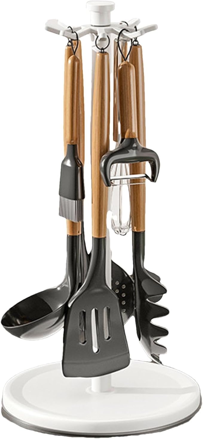 Kitchen Countertop Utensil Holder, 360 Degree Rotating Kitchen Flatware Organizer Holder, Rotating Kitchen Utensil Storage Hanger For Countertop, Flatware Organizer Rack For Spatulas
