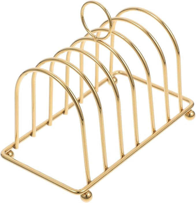 Metal Chrome 6 Slote Slices Toast Rack Toast Serving Dining Rack Stand Loaf Bread Holder, Toast Holder Rack, Bread Slice Stand, Toast Rack, Cooling Bread Rack for Kitchen, or Bakery (Gold)