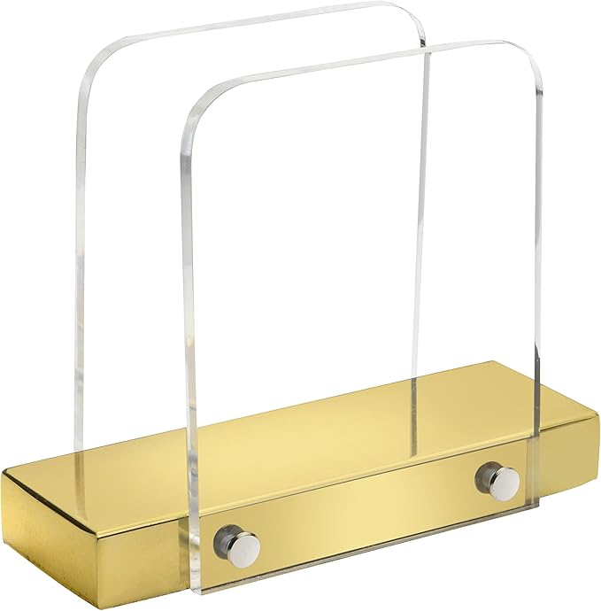 Modern Napkin Holder for Kitchen, Standing Napkin Holder for Tables, Clear Acrylic and Gold Steel Base Kitchen & Dining Room Decor