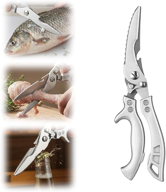 Heavy Duty Kitchen Scissors for Food, 2026 New Stainless Steel Bone Cut Kitchen Scissors Poultry Shears, Multi-Purpose Kitchen Shears for Meat Chicken Bone Fish Turkey Vegetables Seafood (1pc)