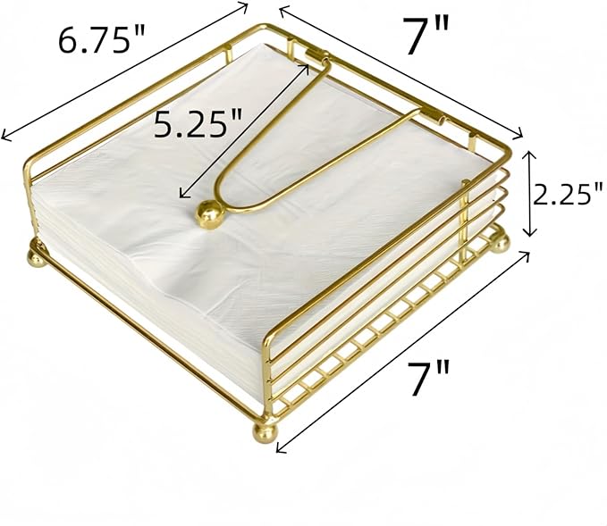 Gold Napkin Holder Modern Square Metal Flat Napkin Storage Stand Holder with Weighted Pivoted Arm for Outdoor Farmhouse Wedding Party Hotel(2pcs,Gold)
