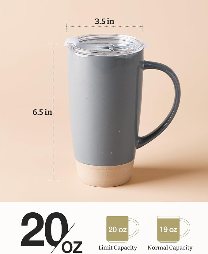 famiware Milkyway Coffee Mug, 20oz Large Coffee Mug, Ceramic Mug with Lid, Tea Cup with Handle for Latte, Tea, Cocoa, Milk, Home & Office, Dark Gray