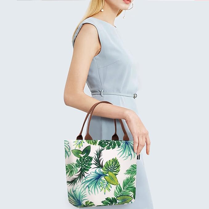 Gloppie Insulated Lunch Tote for Women | 9L Leakproof Cooler Bag with Palm Leaf Design | Thermal Work Lunch Bag for Office, Gym & Picnic
