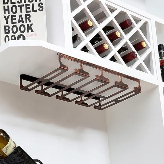 Stemware Rack Under Cabinet Iron Wine Glass Holder Glasses Storage Hanger Organizer, Hanging Wine Glass Holder for Home Kitchen Bar