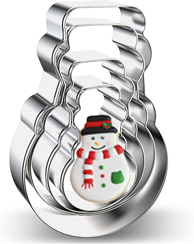 Snowman Cookie Cutter Set of 4 - Small, Medium, Large, Oversized Different Sizes Snowman with Hat Cookie Cutters Biscuit Mold for DIY Chirstmas Day Holiday Party Decorations - Stainless Steel Azflyife