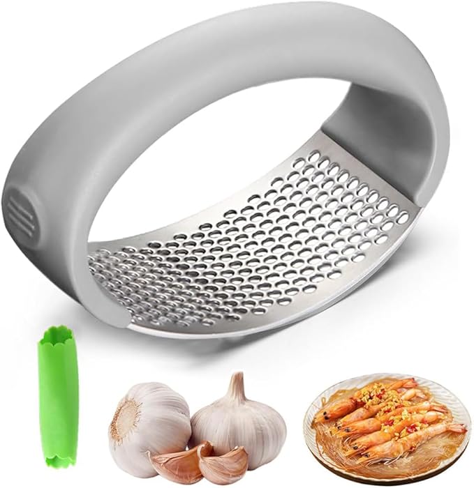 2025 Upgraded Stainless Steel Garlic Press - Home & Kitchen Garlic Crusher (1, Gray)