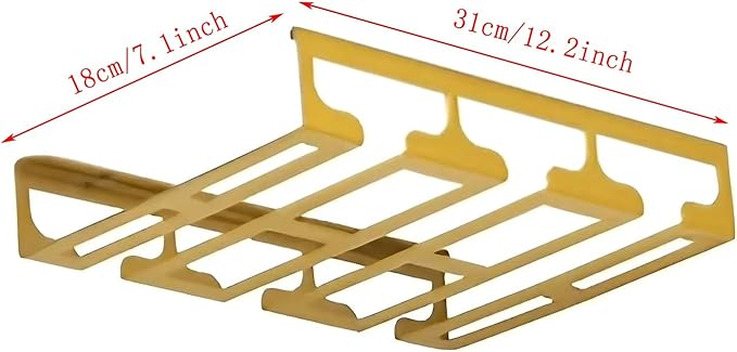 Wine Glass Holder Under Cabinet, Gold Metal Wine Glass Hanger, Hanging Stemware Rack with Screws for Bar Kitchen (Color : A, Size : 12inch/31cm)