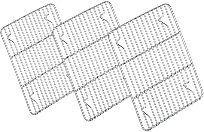 TeamFar Baking Rack, Stainless Steel Cooling Roasting Rack for Toaster Oven Pan, Healthy & Non Toxic, Sturdy & Rust Free, Oven & Dishwasher Safe - Set of 3 (9.7’’ ×7¼’’)