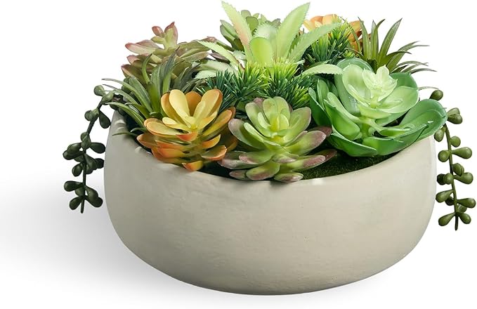 8inch Artificial Succulent Plants in Pots,Large Fake Succulents with Creamy White Ceramic Pot for Home Office Desk Bathroom Coffee Table Decor