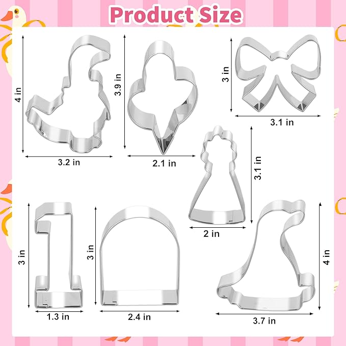 JarThenaAMCS 7Pcs One Silly Goose Baby Shower Cookie Cutters Set Biscuit Cutter Cute Goose Bow Birthday Hat Stainless Steel Cookie Cutting Molds for First Birthday Supplies