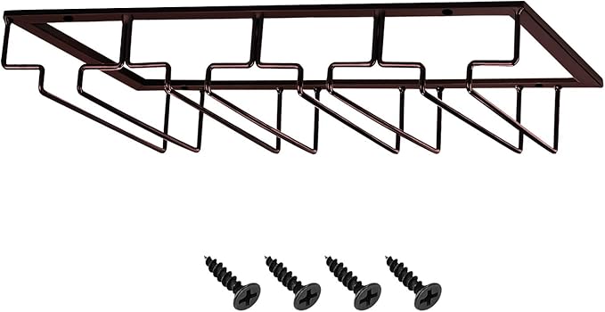 MOCOUM Wine Glasses Rack Under Cabinet Stemware Rack, Wine Glass Hanger Rack Wire Wine Glass Holder Storage Hanger for Cabinet Kitchen Bar (Brown, 4 Rows 1 Pack)