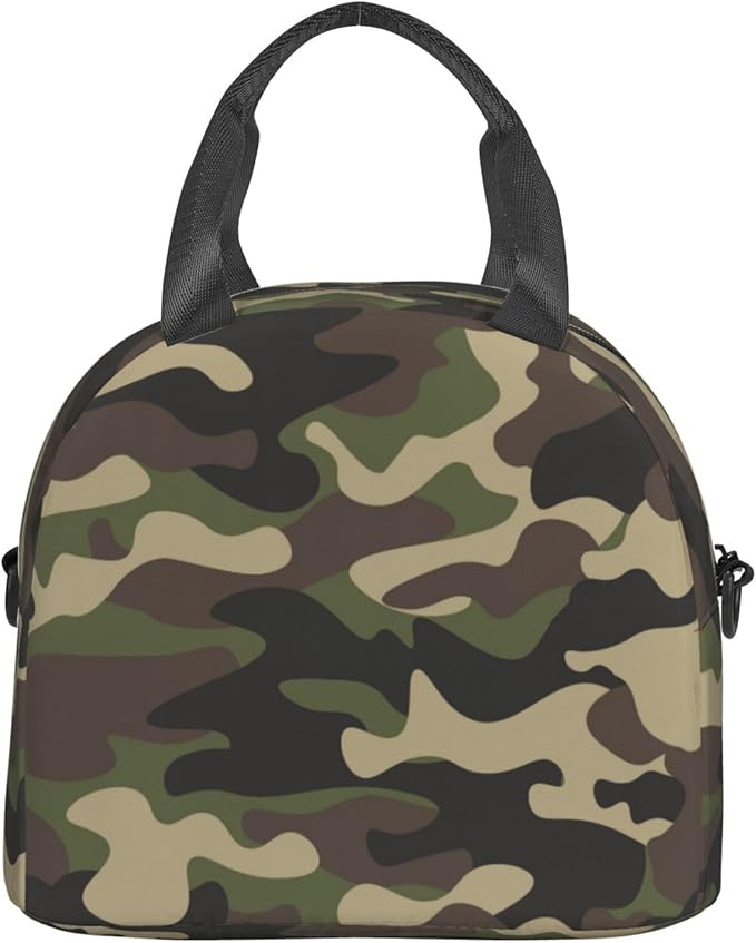 bassyil Camouflage Hunting Camo Insulated Lunch Bag Reusable Lunch Box With Adjustable Shoulder Strap Cooler Tote Bag For Men Women
