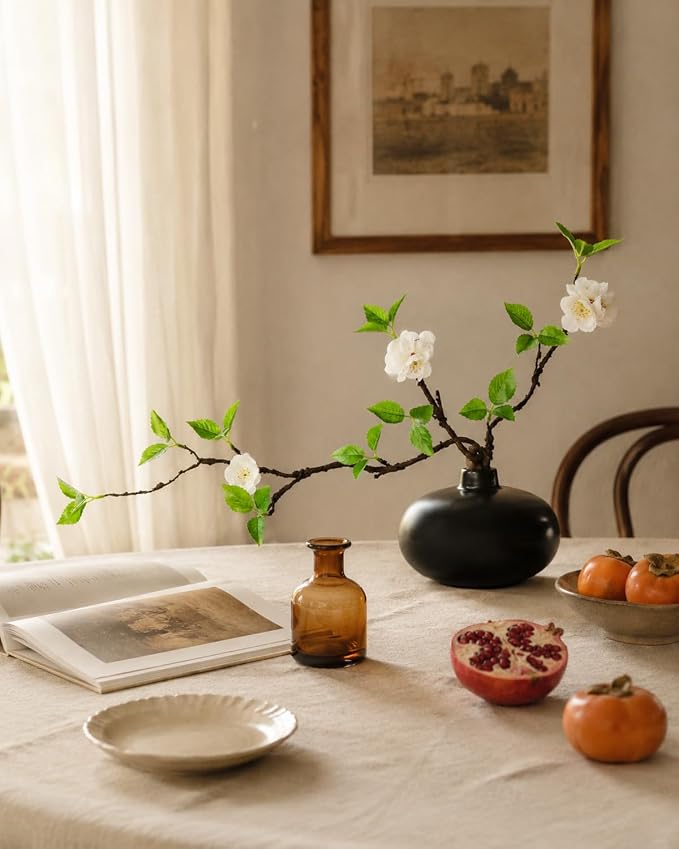 Fake Greenery Stem with Vase - 20'' Plants Artificial Decor for Table Small Artificial Potted Plants for Vase Fake Silk Plants Home Office Bathroom Shelf Cabinet Tabletop Decoration, Black