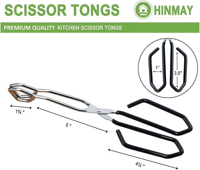 HINMAY Stainless Steel Scissor Tongs with Black Handle 11-Inch Heavy Duty Wire Tongs