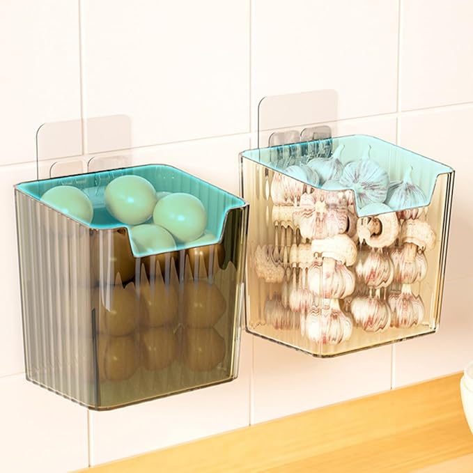 SHINEOFI 2pcs Refrigerator Storage Box Set for Fridge Side Door, Food Storage Containers with Classification Crisper, Kitchen Pantry Organizer in Dark Green