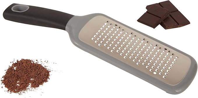RSVP International Paddle Grater, Etched Steel Blades, Stainless Steel Hand Held Kitchen Cheese & Vegetable Shredder Comfort Grip Handle and Anti-Slip Foot and Safety Cover, Course