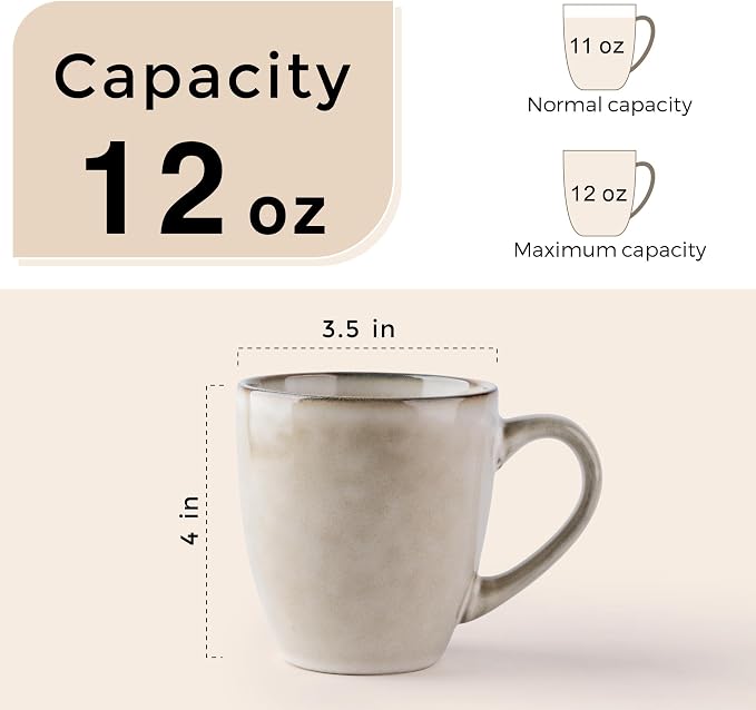 GBhome Ceramic Coffee Mugs Set of 6, 12oz Stoneware Coffee Mugs Set For Dad Mom Women MEN, Light Weight Coffee Cups for Latte/Tea/Beer/Hot Cocoa, Dishwasher & Microwave Safe,Cappuccino