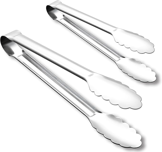 OYV Seamless Tongs for Cooking, One-Piece Design, Durable Heat Resistant Stainless Steel Tongs for Kitchen, Grill, BBQ, Salad, Dishwasher Safe, Metal Tongs Set (12" & 9")