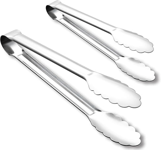 OYV Seamless Tongs for Cooking, One-Piece Design, Durable Heat Resistant Stainless Steel Tongs for Kitchen, Grill, BBQ, Salad, Dishwasher Safe, Metal Tongs Set (12" & 9")