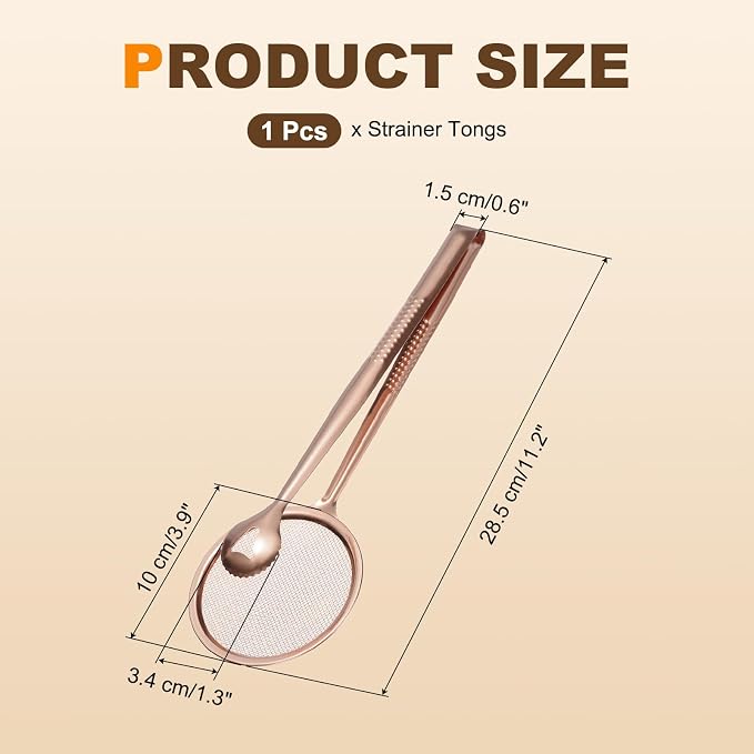 uxcell Stainless Steel Strainer Tongs, 11.2" Multi-Functional Food Strainer with Clip Fine Mesh Oil Filter Skimmer Hot Pot Clips for Kitchen Tool Restaurant Frying Cooking, Rose Red