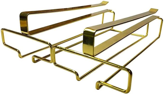 Metal Stemware Rack, Multifunction Wine Glass Holder Under Cabinet, No Drilling Champagne Goblets Storage Shelf, Home Glass Hanging Holder, 2 Rows (Color : Gold)