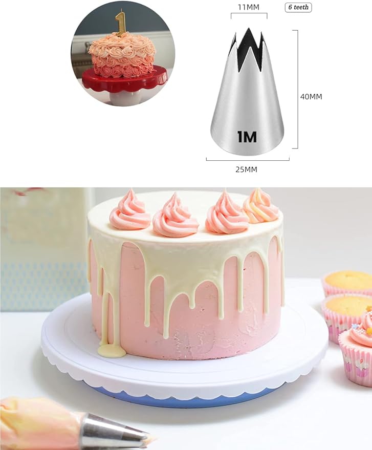 1M Open Star Piping Tips,1M Tips with Bags,3 Rosette Tip with 20 Disposable Piping Bags for Cake Decorating