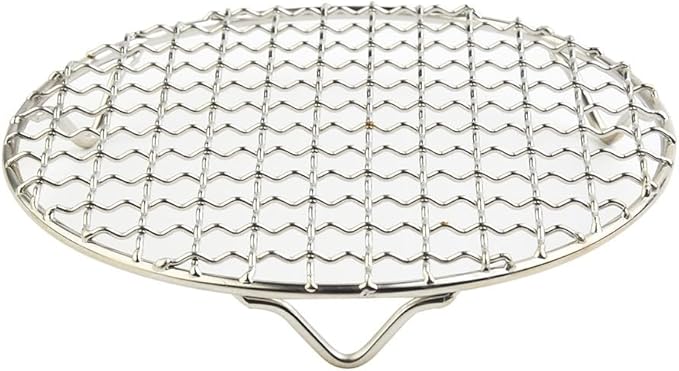 Round Stainless Steel Cooling and Baking Rack, 8mm Thick Wire Oven Grill with Three-Leg Support, Electrolytic Polished for Barbecue, Roasting, Baking, Steaming and Cooling Food(200mm)