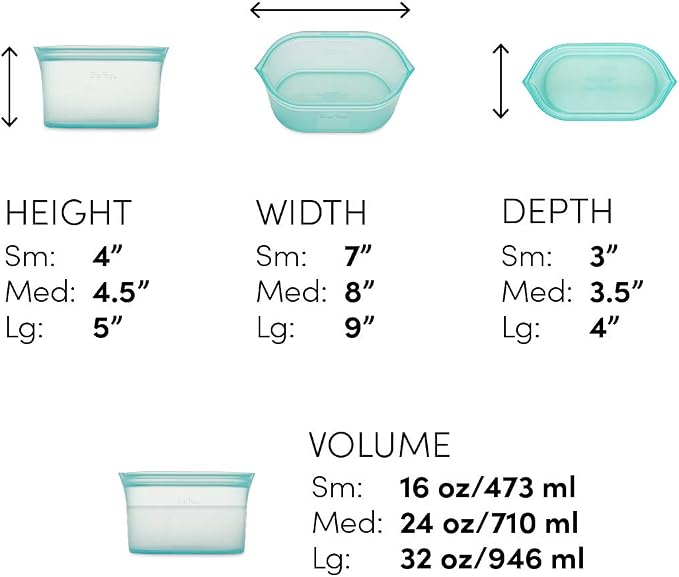 Zip Top Reusable Food Storage Bags | 3 Dish Set [Frost] | Silicone Meal Prep Container | Microwave, Dishwasher and Freezer Safe | Made in the USA