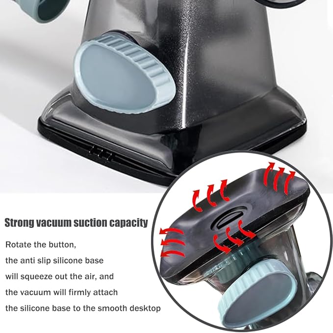 Rotary Cheese Grater Shredder with Handle Handheld Round Mandoline Vegetable Slicer Carrot Shredder Nut Grinder with 3 Replaceable Stainless Steel Drum Blades and Upgrade Strong Suction, Grey/Cyan