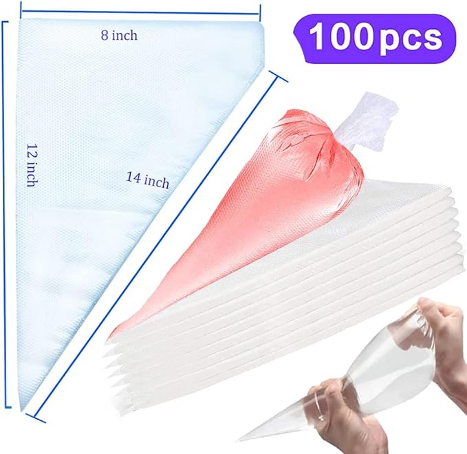 100 Pieces Piping Bags Disposable - Tipless Piping Bags | Pastry Bags | Icing Bags | Frosting Bags for Cake Cookies Baking Decorating (14 inch bags-A)