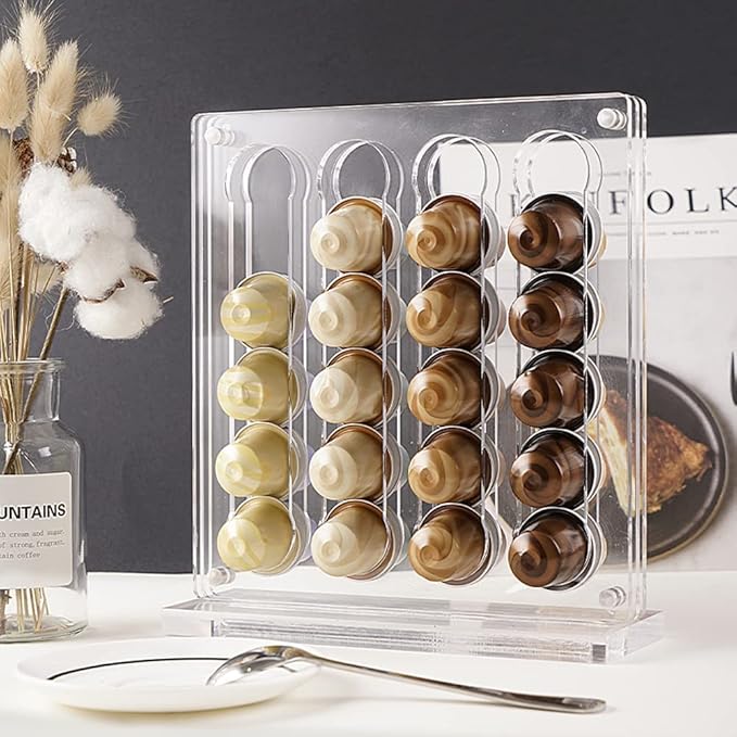 DuvinDD Coffee Pod Holder for Nespresso Original Line Capsule Holder Acrylic Magnetic Coffee Pods Organizer, Freestanding or Magnetic to the Fridge, Hold 40 Capsule Pods Capacity Storage Rack