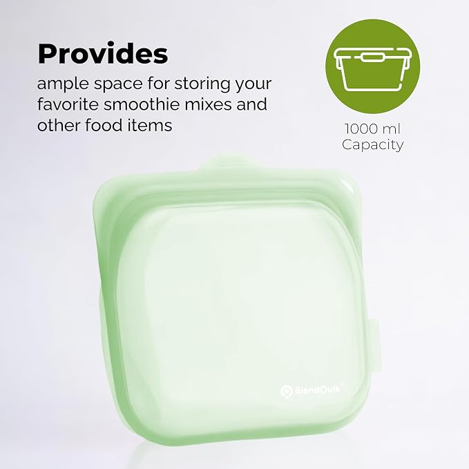 Reusable Silicone Food Storage Bags, 1000 ml Capacity, Leak Proof Freezer Silicone Bags, Easy To Clean Reusable Travel Bag, Green