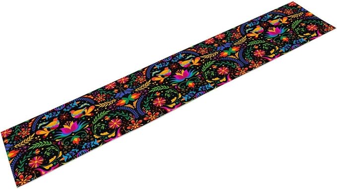 Mexican Table Runner, Vintage Colourful Art Minimalist Botanical Flower Birdie Table Decor Table Top Dining Kitchen Wedding Party 13x36 in