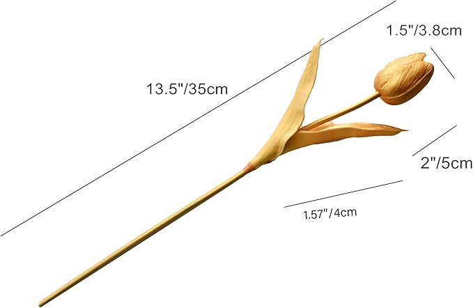Mandy's Gold Artificial Tulips Flowers Centerpiece, 13.5" Lifelike PU Fake Floral Stems 12pcs for Kitchen Island & Dining Table, Spring Decor for Easter