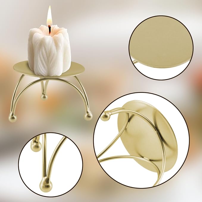 Geesatis Pillar Candle Holder, Gold Metal Candlestick Stand with Stable Base for Wedding, Party, Dining Table Centerpiece,Pack of 3