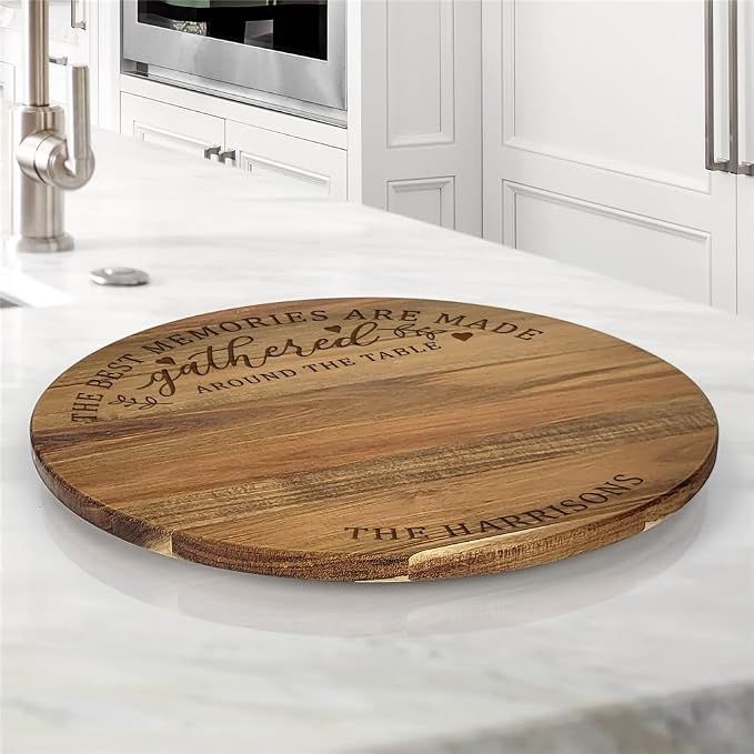 Engraved Gathered Around the Table Personalized Lazy Susan, 16" Rotating Tray