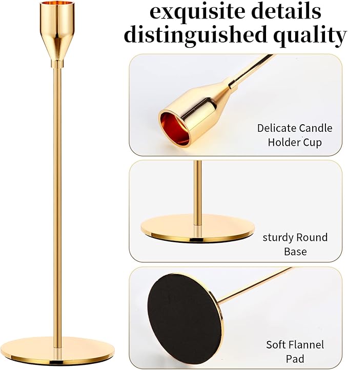 Oatnauxil Metal Gold Taper Candle Holder for Wedding, Dinning, Party, Fits 3/4 inch Thick Candle&Led Candles (Set of 6 Pcs)