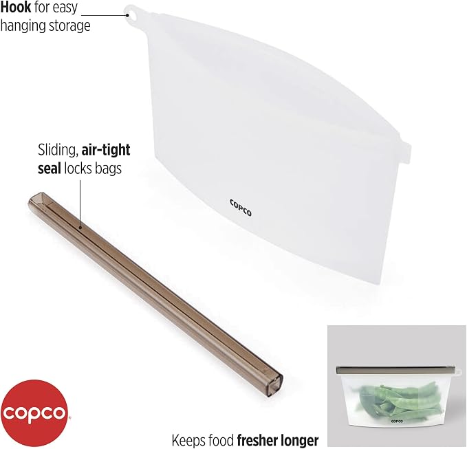 Copco Small Reusable Silicone Food Storage Bag - Sliding Lock Seal, Freezer Microwave Dishwasher Safe, Clear Leakproof Bag for Meal Prep, Lunch, Leftovers, Kitchen Organization